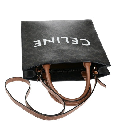 Celine Vertical Cabas Tote Triomphe Coated Canvas, Brown, Canvas, Tote Bag