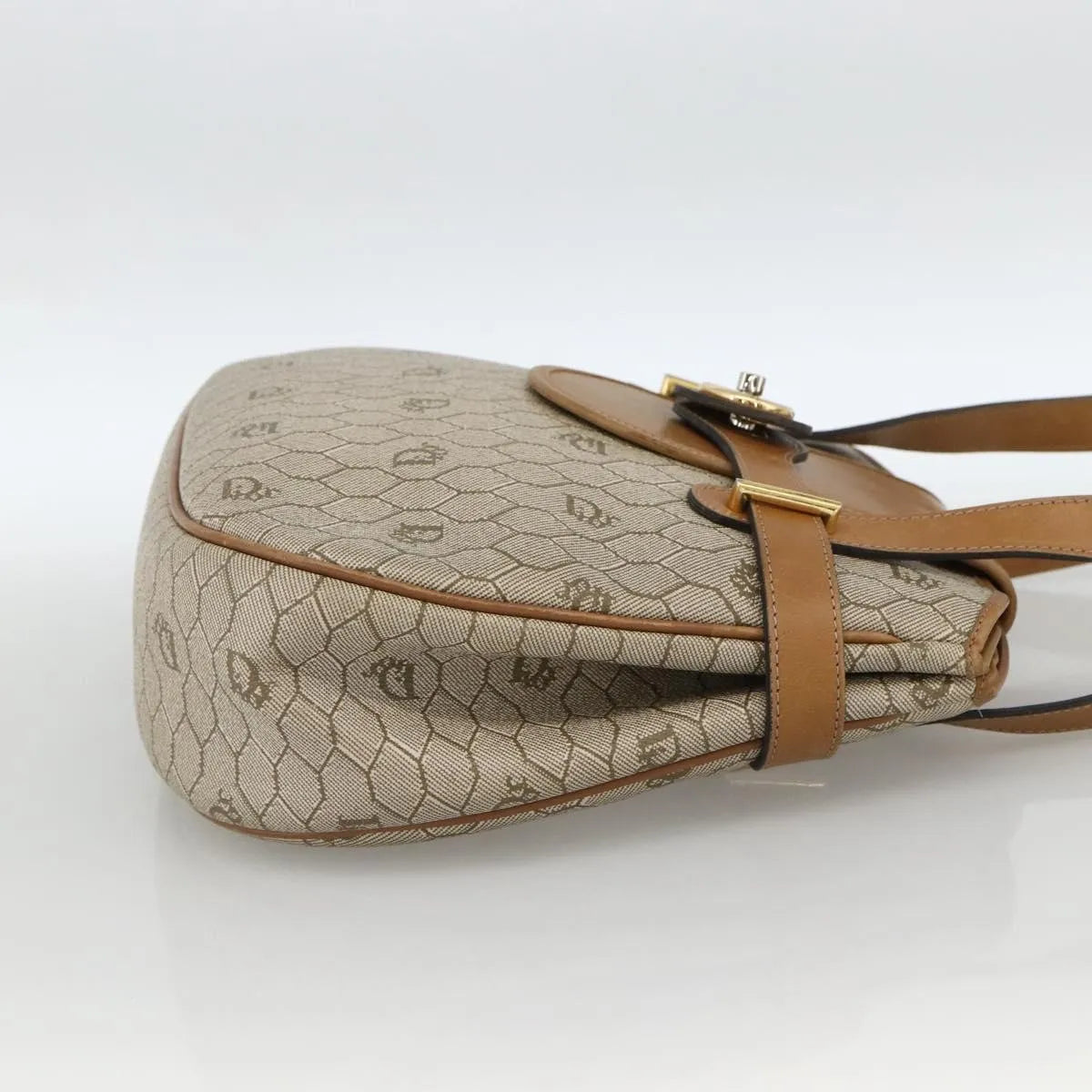 Christian Dior Vintage Honeycomb Canvas and Leather, Beige, Canvas, Shoulder Bag