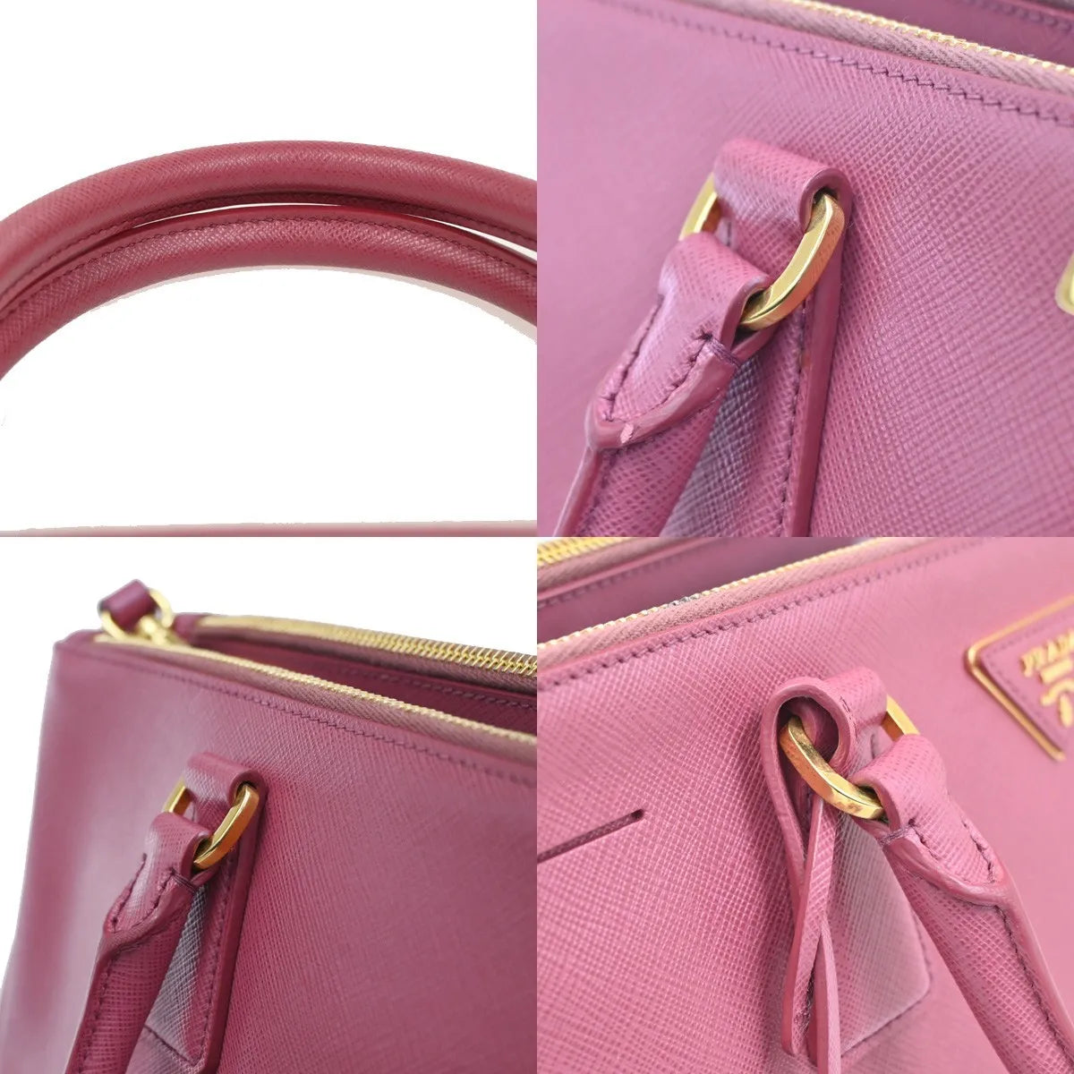 Prada Double Zip Lux Tote Saffiano Leather, Pink, Leather, Handbag