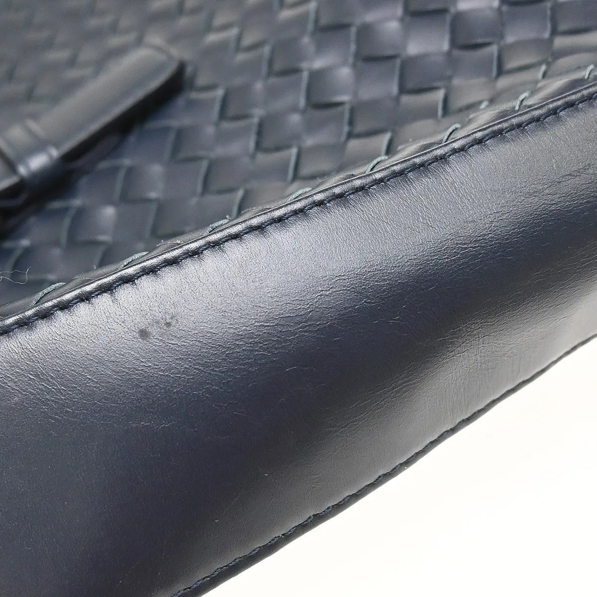 Bottega Veneta Belted Snap Tote Intrecciato Nappa, Navy, Leather, Tote Bag