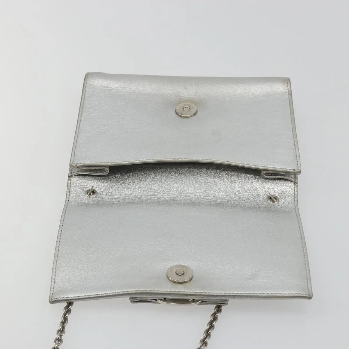 Salvatore Ferragamo Vara Chain Flap Leather, Silver, Leather, Shoulder Bag