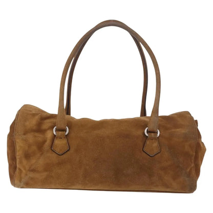 Prada Pushlock Tote Suede, Brown, Suede, Handbag