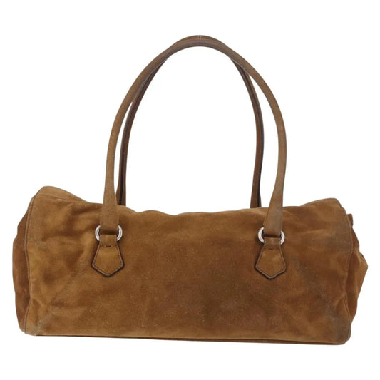 Prada Pushlock Tote Suede, Brown, Suede, Handbag