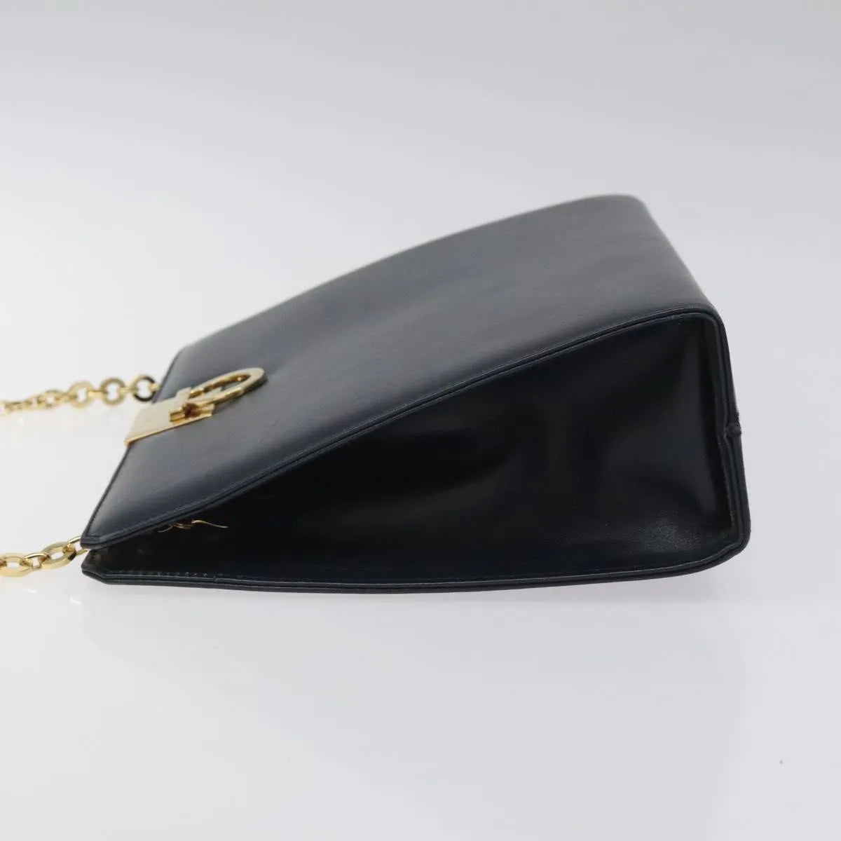 Salvatore Ferragamo Vintage Gancini Chain Leather, Navy, Leather, Shoulder Bag