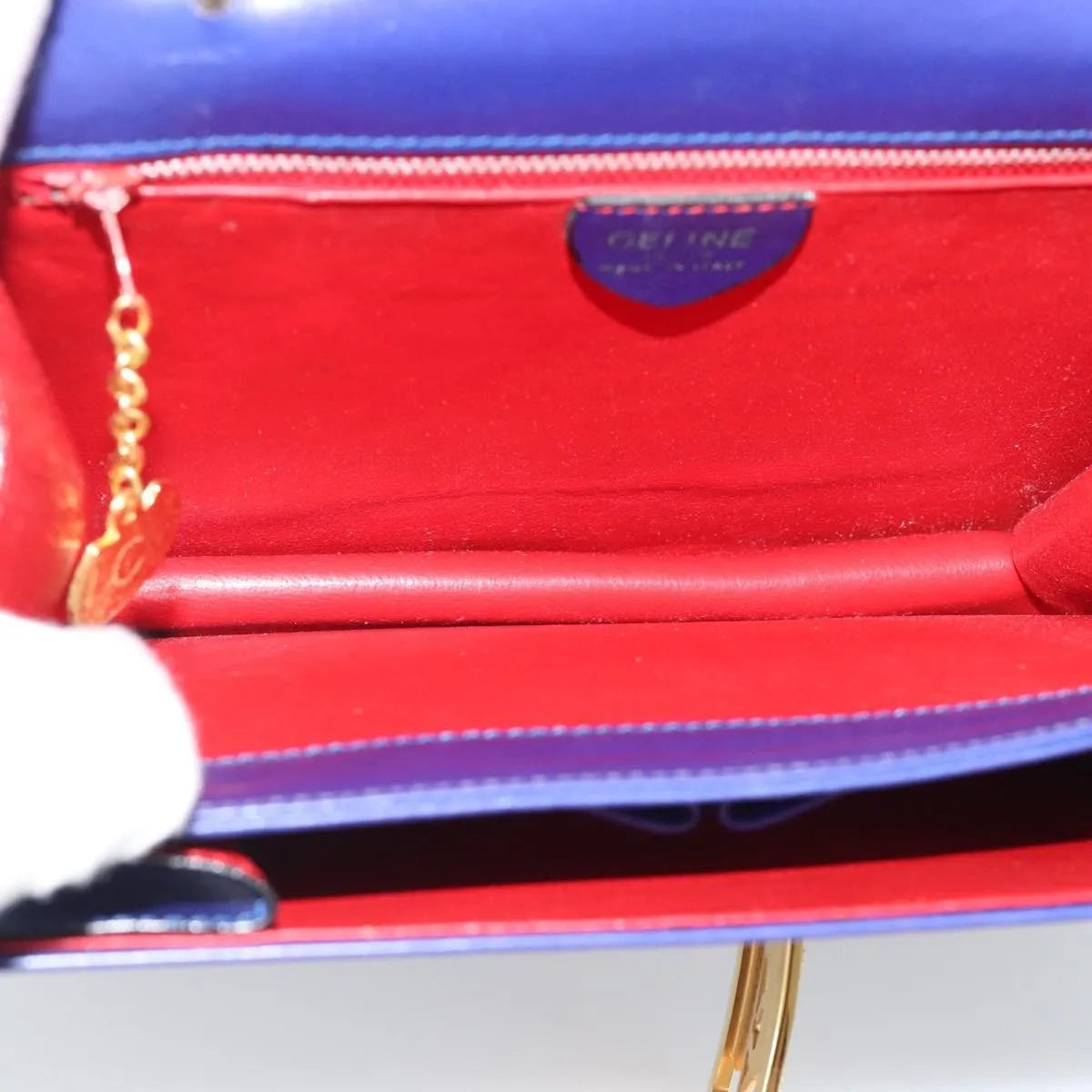 Celine Vintage Carriage Top Handle Leather, Blue, Leather, Handbag