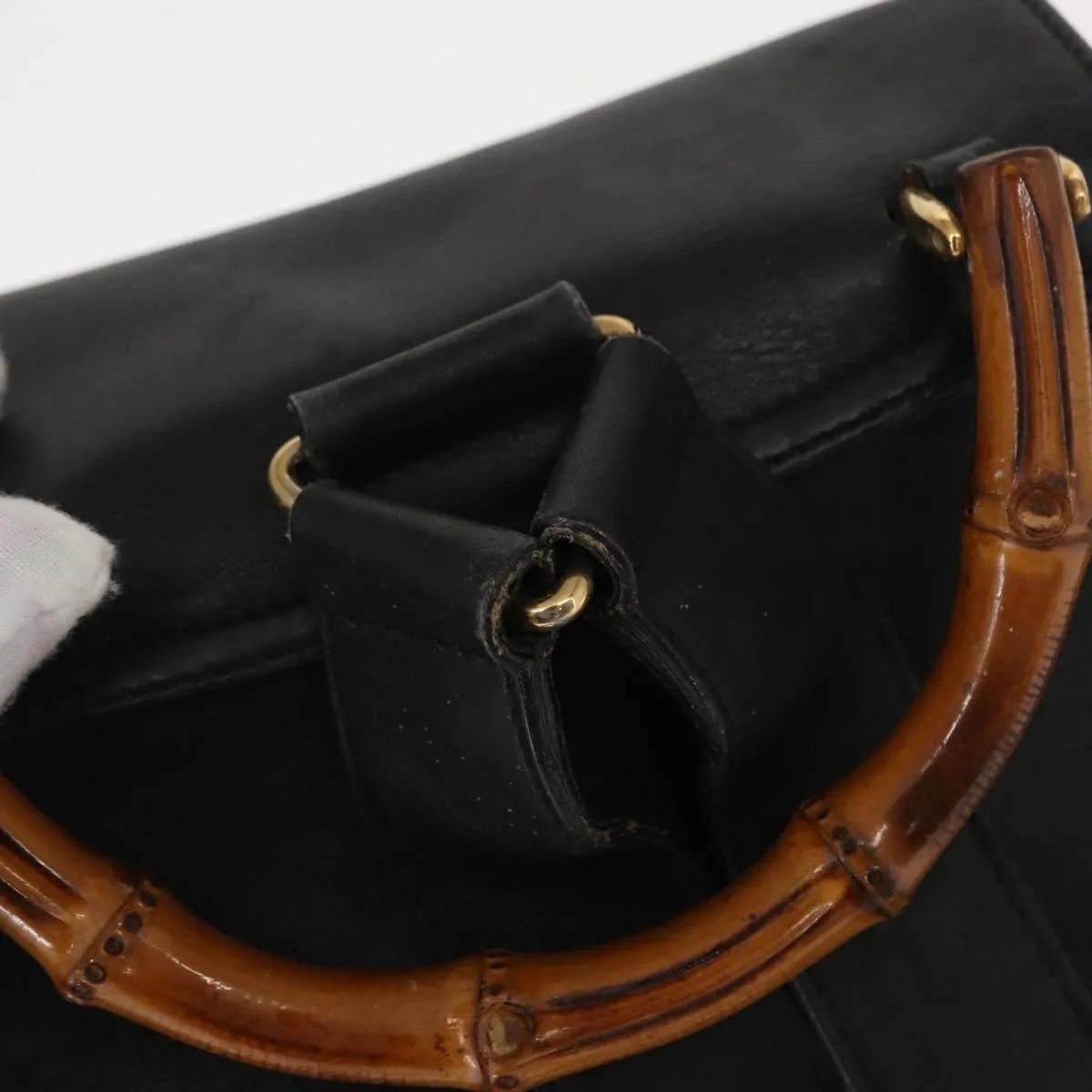 Gucci Vintage Bamboo Leather, Black, Leather, Backpack