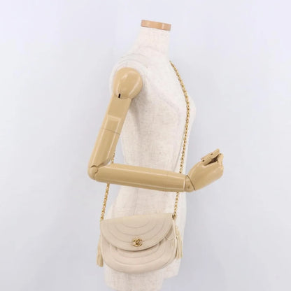 Chanel Vintage Round Flap Satin, Beige, Satin, Shoulder Bag