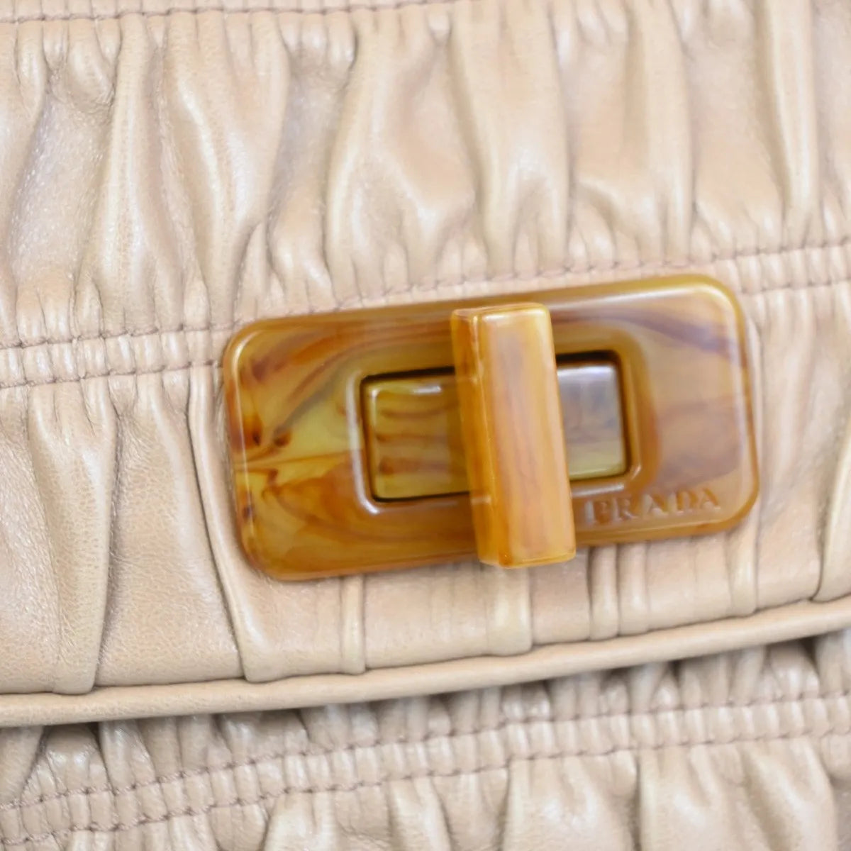 Prada Turnlock Nappa Gaufre, Beige, Leather, Shoulder Bag