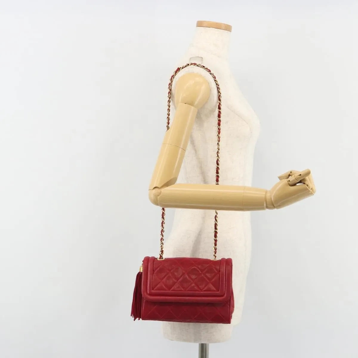 Chanel Vintage Tassel Flap Quilted Lambskin, Red, Leather, Shoulder Bag