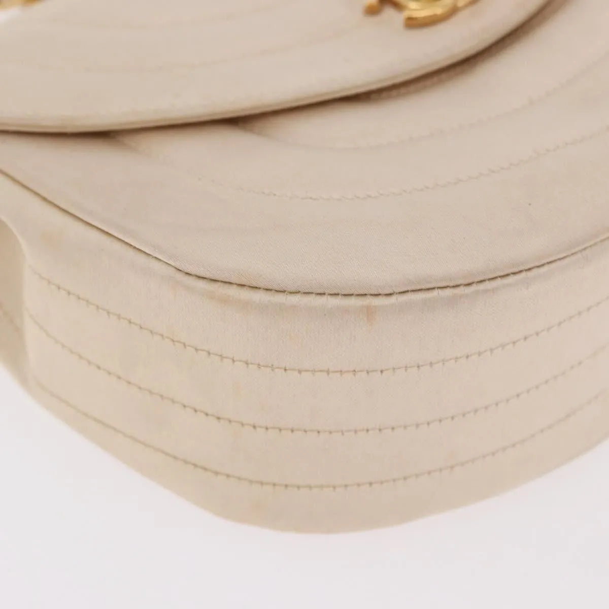 Chanel Vintage Round Flap Satin, Beige, Satin, Shoulder Bag