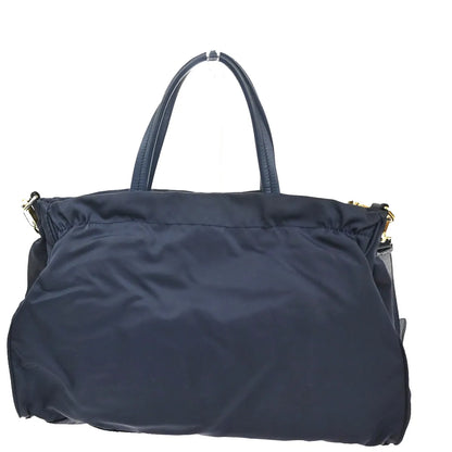 Prada Zip Convertible Shopping Tote Tessuto with Saffiano Leather, Navy, Nylon, Handbag