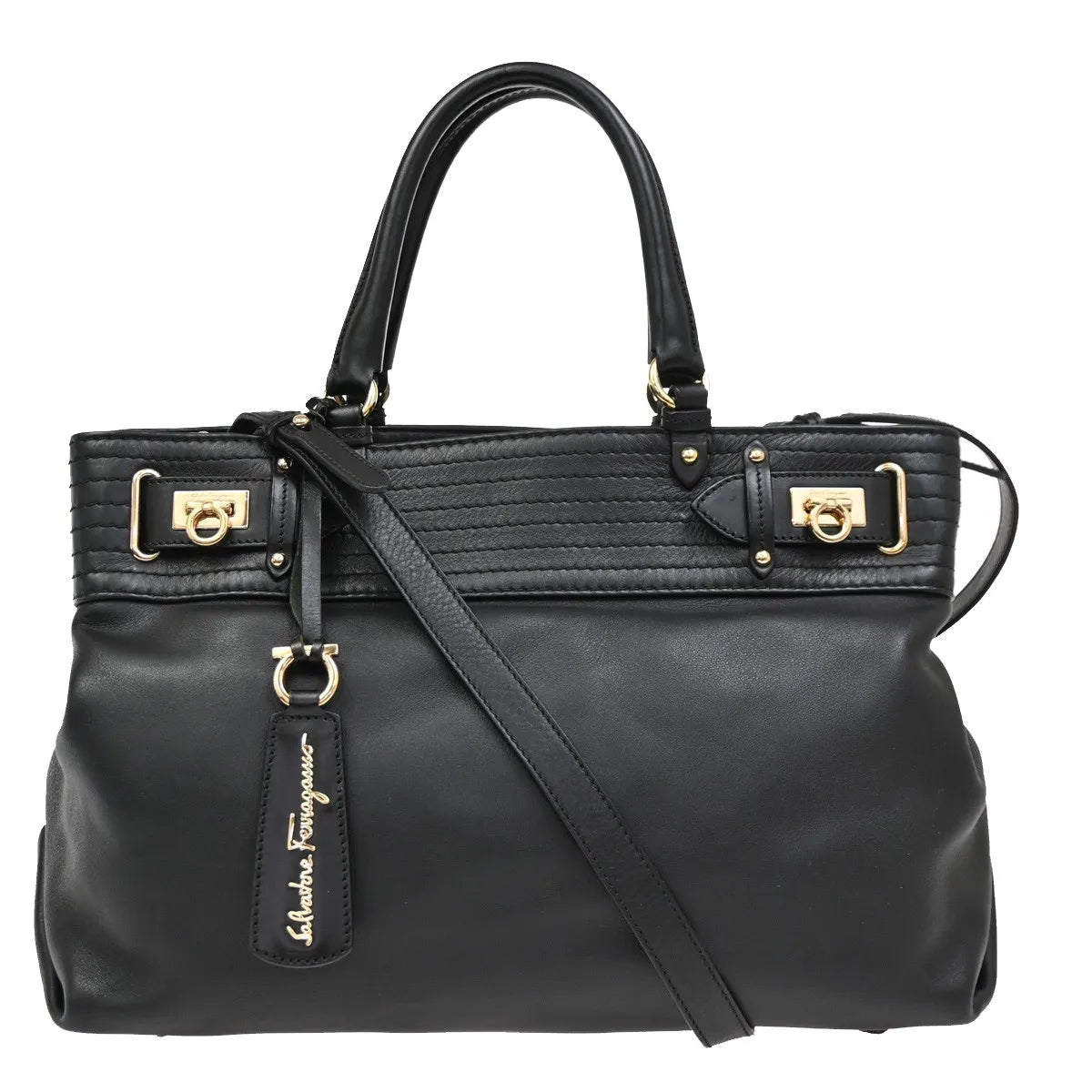 Salvatore Ferragamo Gancini Tote Leather, Black, Leather, Tote Bag