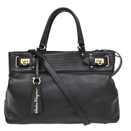 Salvatore Ferragamo Gancini Tote Leather, Black, Leather, Tote Bag