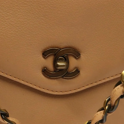 Chanel Vintage Front Pocket Tote Quilted Leather, Beige, Leather, Tote Bag