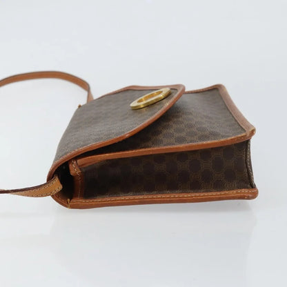 Celine Vintage Macadam Circle Logo Canvas and Leather, Brown, Canvas, Shoulder Bag
