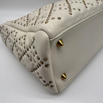 Christian Dior Lady Dior Studded Studded Cannage, White, Calfskin, Crossbody Bag