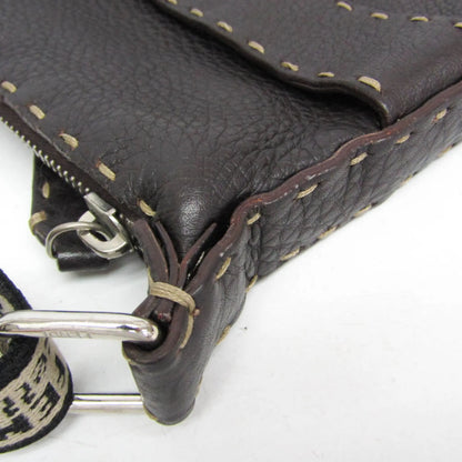 Fendi Vintage Selleria Zip Messenger Leather, Brown, Leather, Shoulder Bag