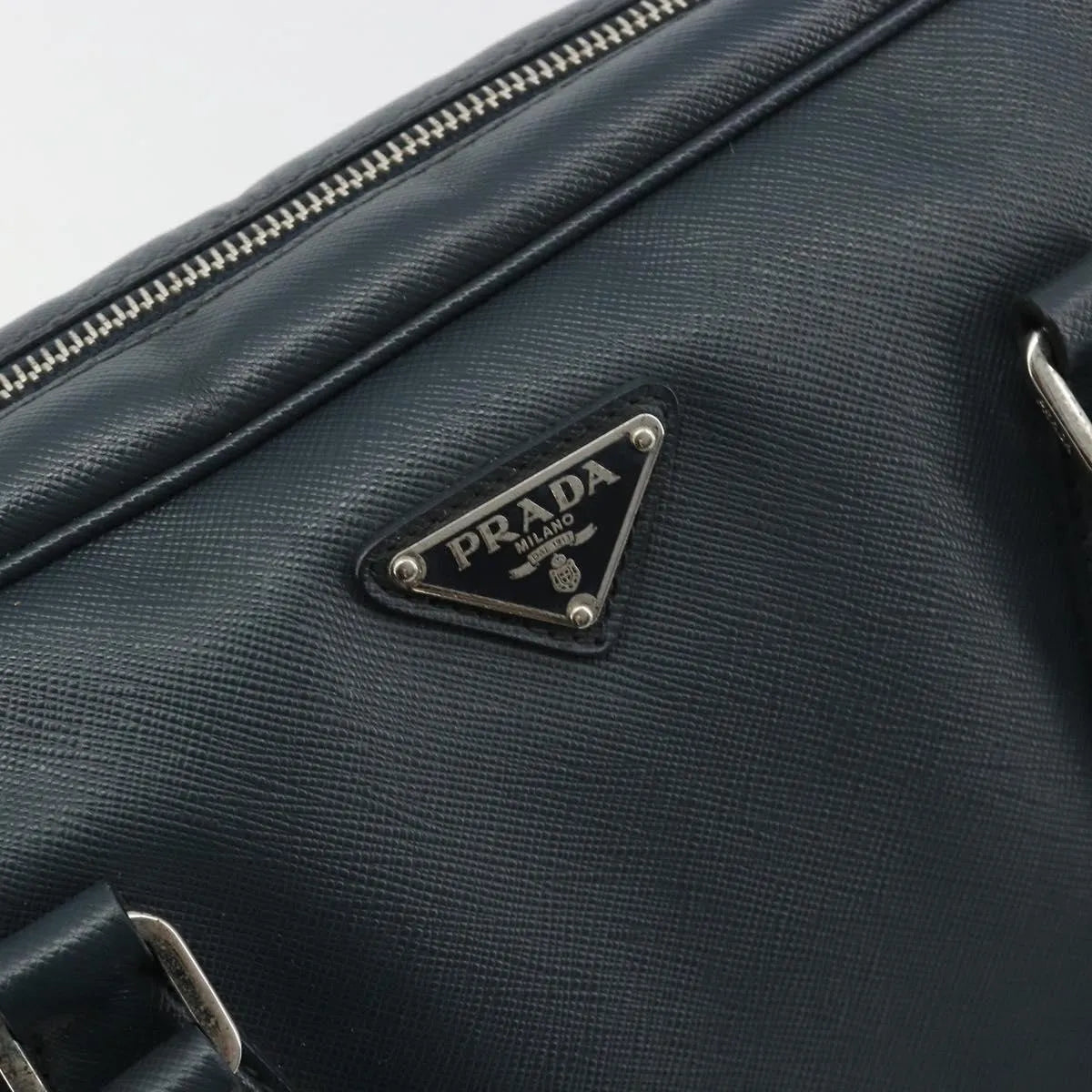 Prada Zip Around Saffiano Leather, Navy, Leather, Briefcase