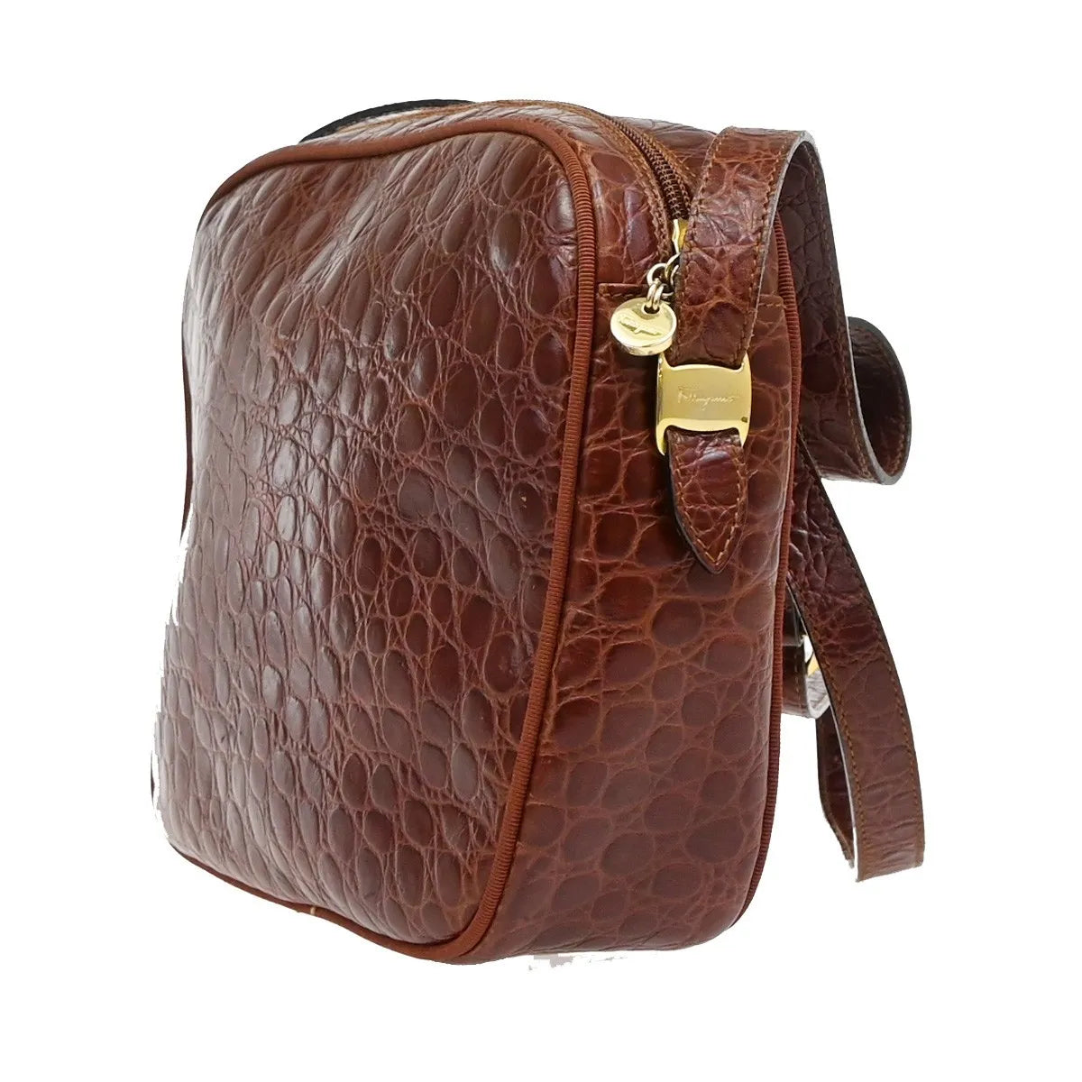 Salvatore Ferragamo Vala Leather, Brown, Leather, Shoulder Bag