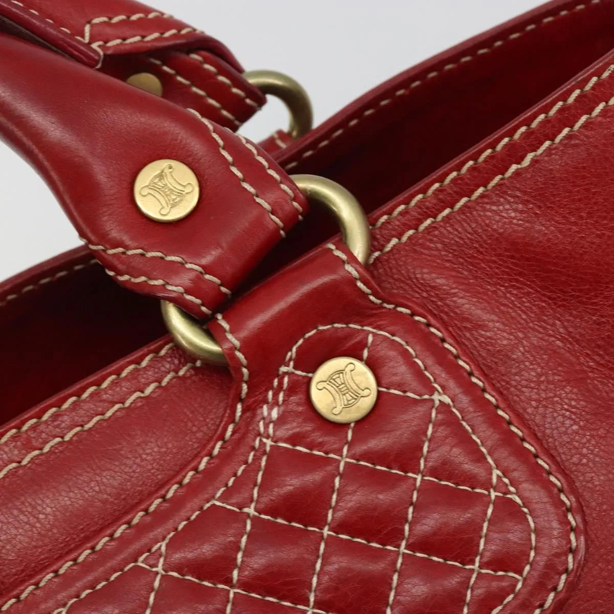 Celine Boogie Satchel Leather, Red, Leather, Handbag
