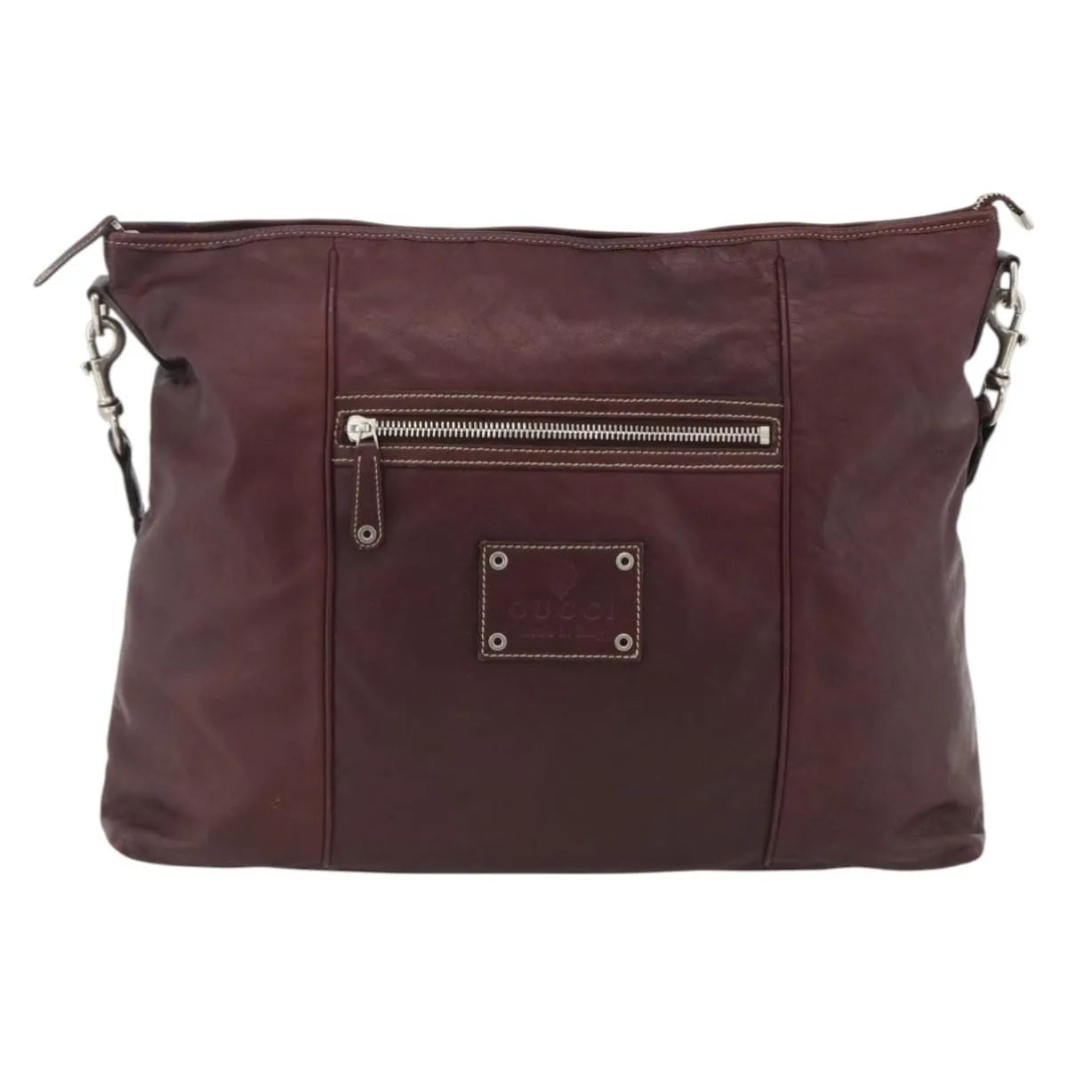 Gucci Logo Crest Messenger Leather, Burgundy, Leather, Shoulder Bag