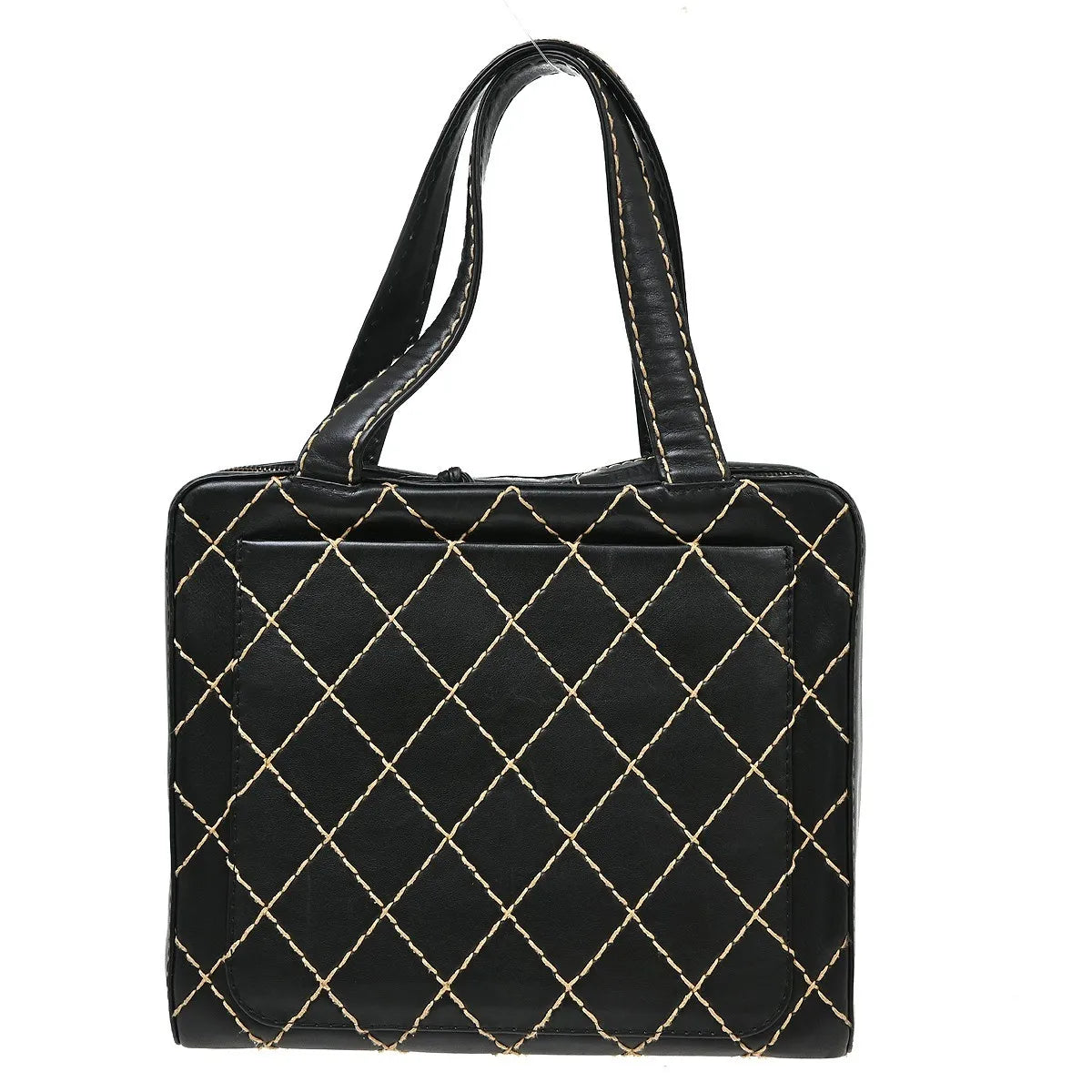 Chanel Surpique Zip Around Satchel Quilted Leather, Black, Leather, Handbag