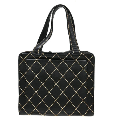 Chanel Surpique Zip Around Satchel Quilted Leather, Black, Leather, Handbag