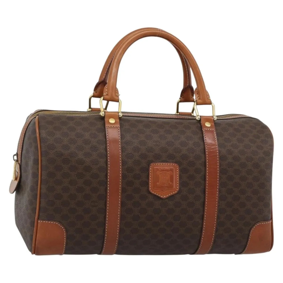Celine Vintage Macadam Boston Canvas and Leather, Brown, Canvas, Handbag