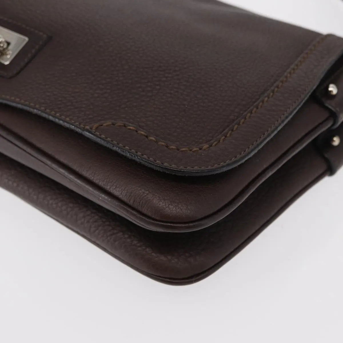 Salvatore Ferragamo Gancini Leather, Brown, Leather, Shoulder Bag