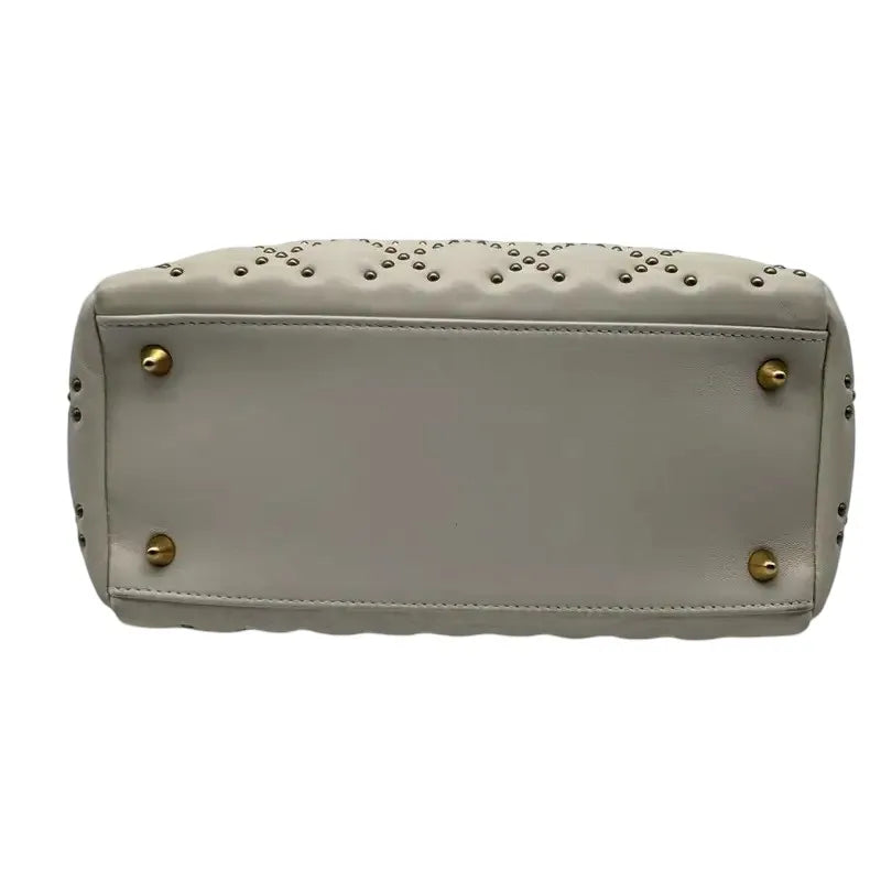 Christian Dior Lady Dior Studded Studded Cannage, White, Calfskin, Crossbody Bag