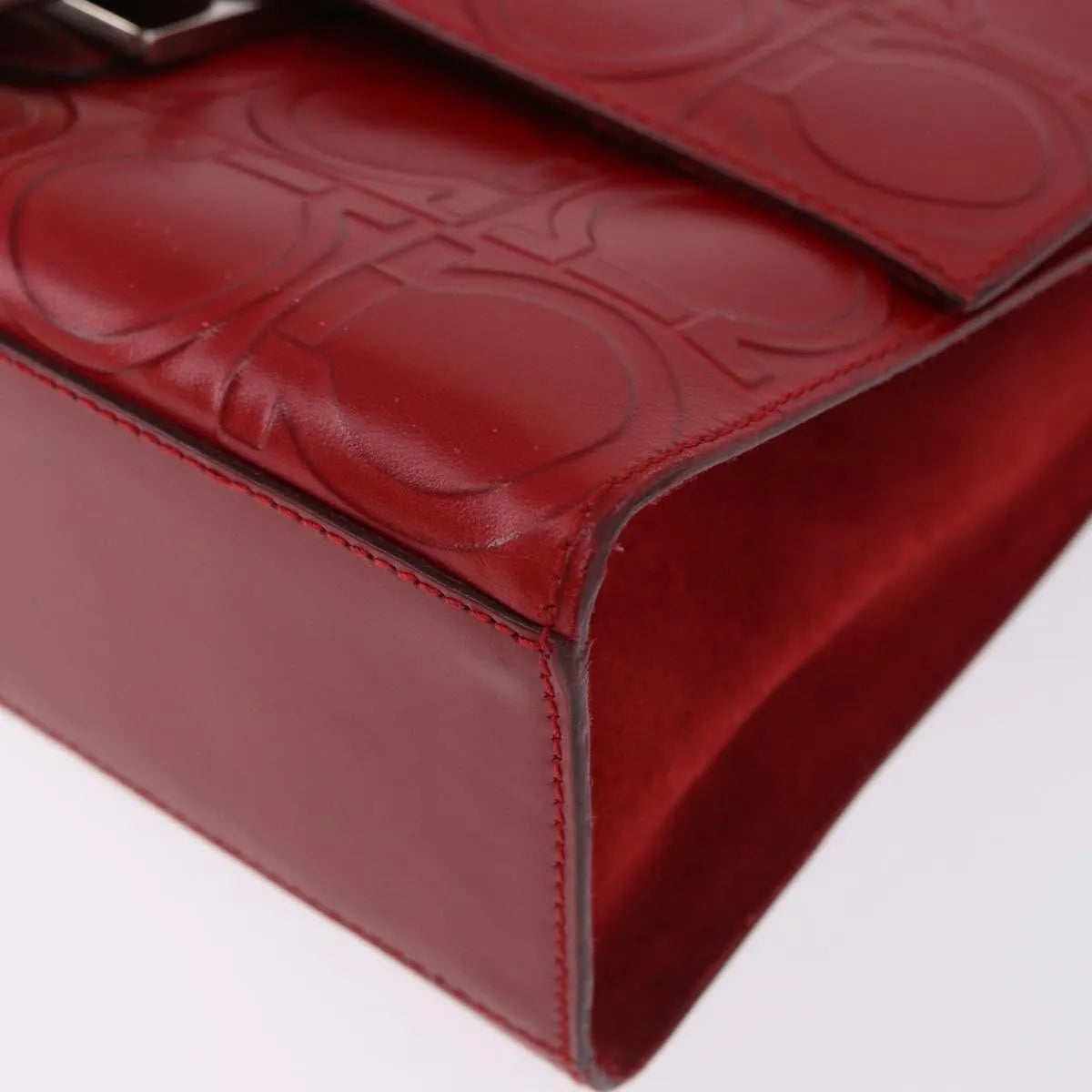 Salvatore Ferragamo Vintage Gancini Top Handle Embossed Leather, Red, Leather, Handbag