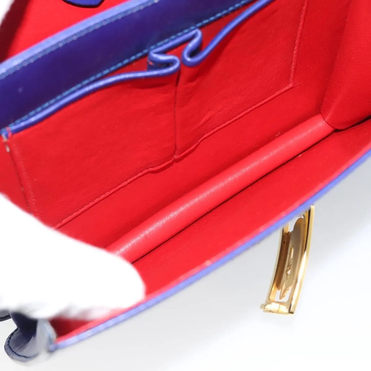 Celine Vintage Carriage Top Handle Leather, Blue, Leather, Handbag