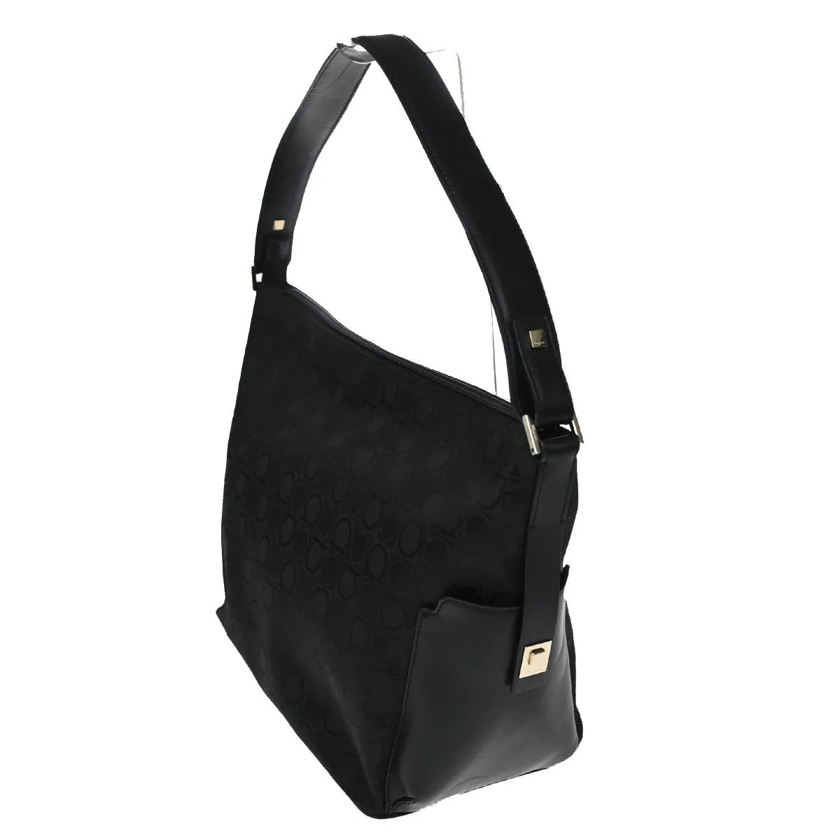Salvatore Ferragamo Gancini Zip Canvas, Black, Canvas, Shoulder Bag