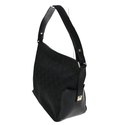 Salvatore Ferragamo Gancini Zip Canvas, Black, Canvas, Shoulder Bag