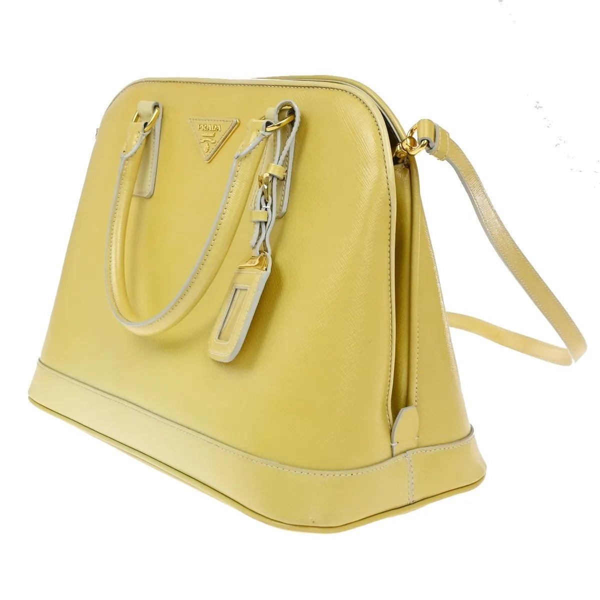 Prada Open Promenade Saffiano Leather, Yellow, Leather, Handbag