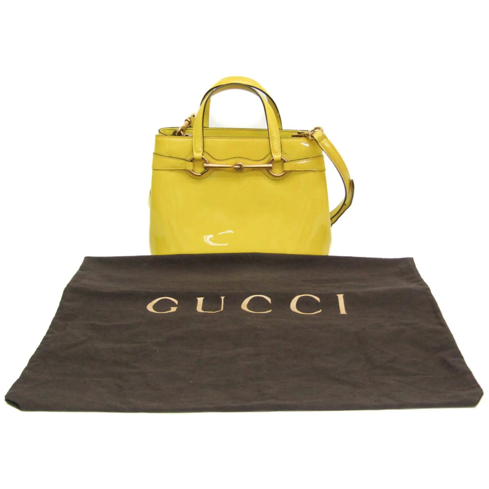 Gucci Bright Bit Convertible Tote Patent leather, Yellow, Patent Leather, Handbag