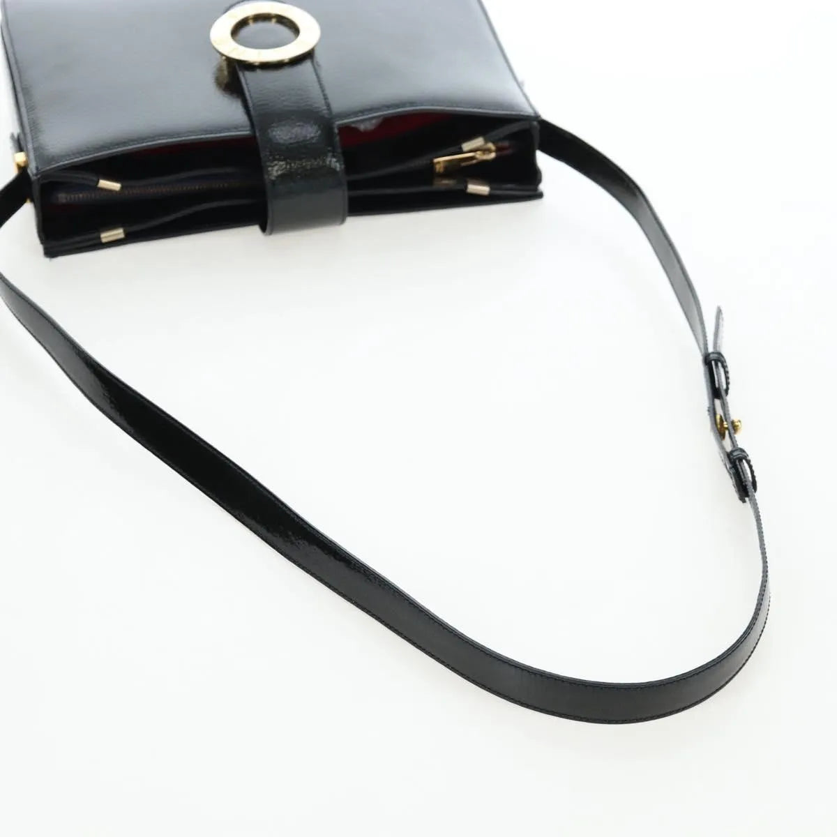 Celine Vintage logo ring shoulder bag Patent Leather, Green, Patent Leather, Shoulder Bag