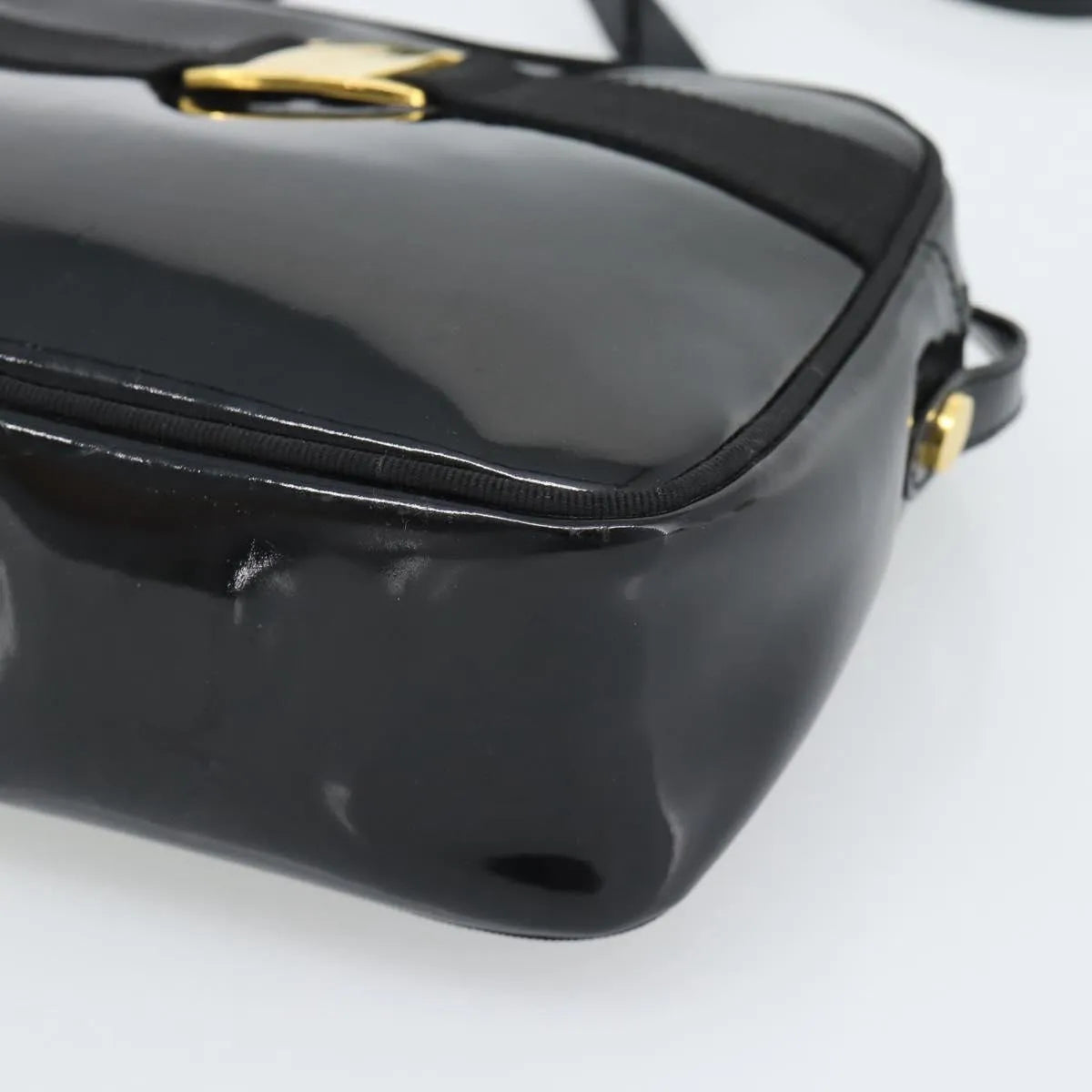 Salvatore Ferragamo Vala Patent Leather, Black, Patent Leather, Shoulder Bag