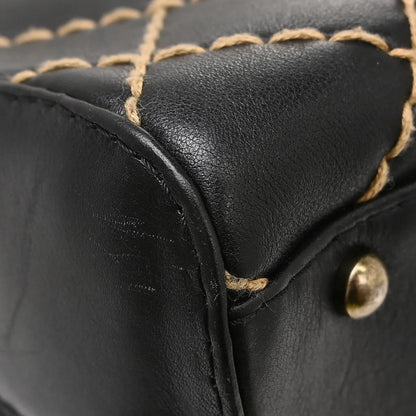 Chanel Surpique Zip Around Satchel Quilted Leather, Black, Leather, Handbag