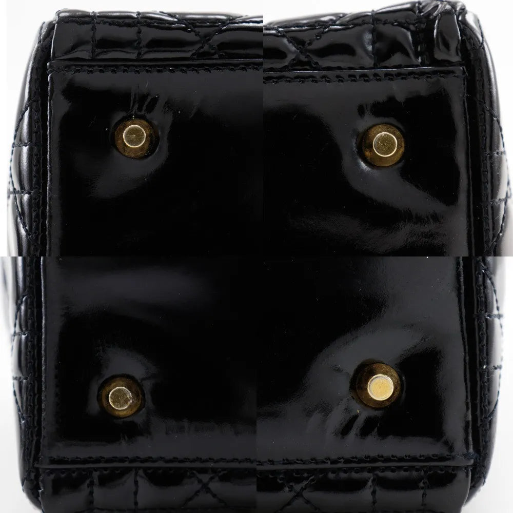 Christian Dior Lady Dior NM Cannage Quilt Patent, Black, Patent Leather, Tote Bag