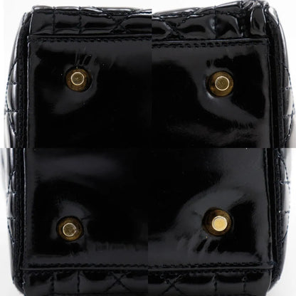 Christian Dior Lady Dior NM Cannage Quilt Patent, Black, Patent Leather, Tote Bag