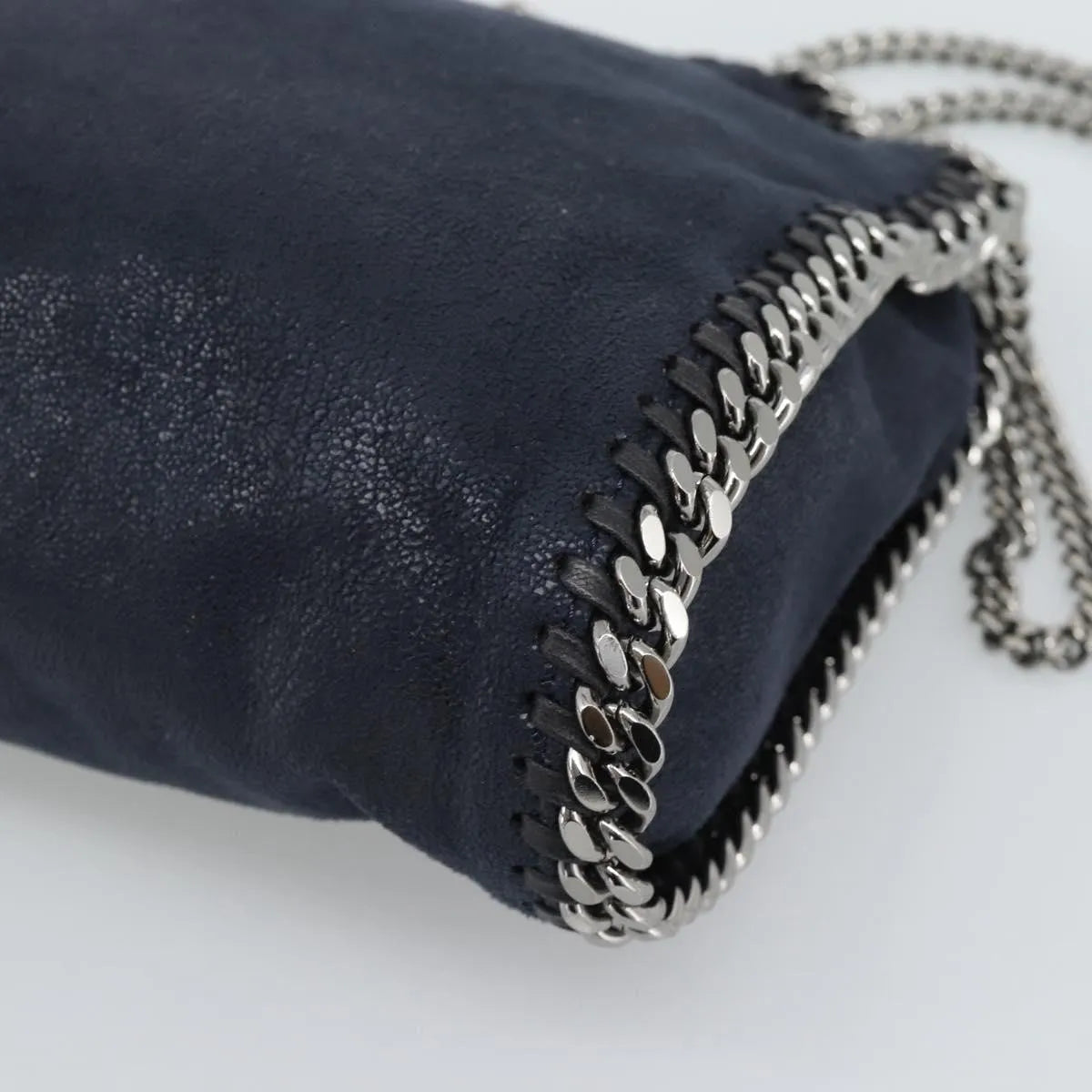 Stella McCartney Falabella Fold Over Faux Leather, Navy, Polyester, Shoulder Bag