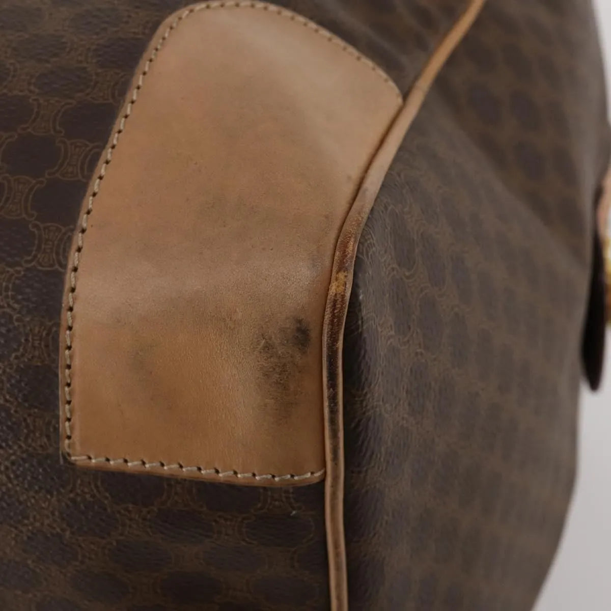 Celine Vintage Duffle Macadam Coated Canvas, Brown, Canvas, Travel Bag