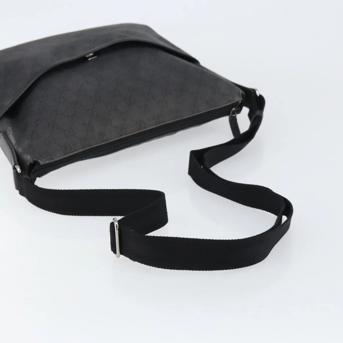Gucci Zip Messenger GG Canvas with Perforated Leather, Black, Canvas, Shoulder Bag