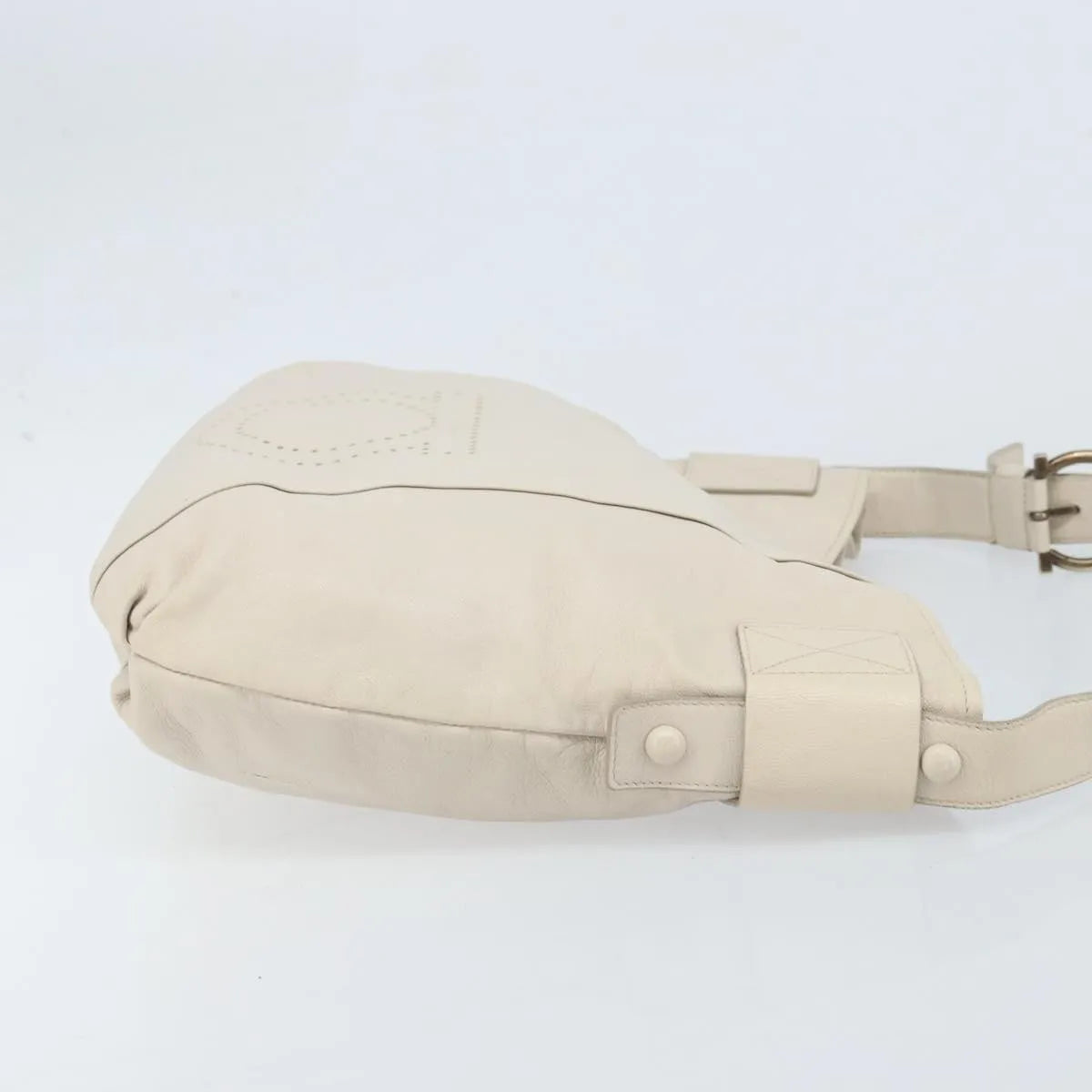 Salvatore Ferragamo Vintage Gancini Hobo Leather, White, Leather, Shoulder Bag