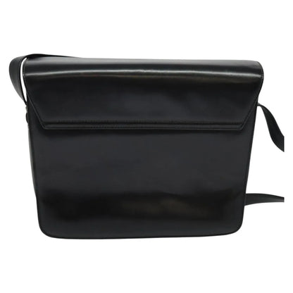 Gucci Vintage Flat Messenger Nylon and Leather, Black, Leather, Shoulder Bag