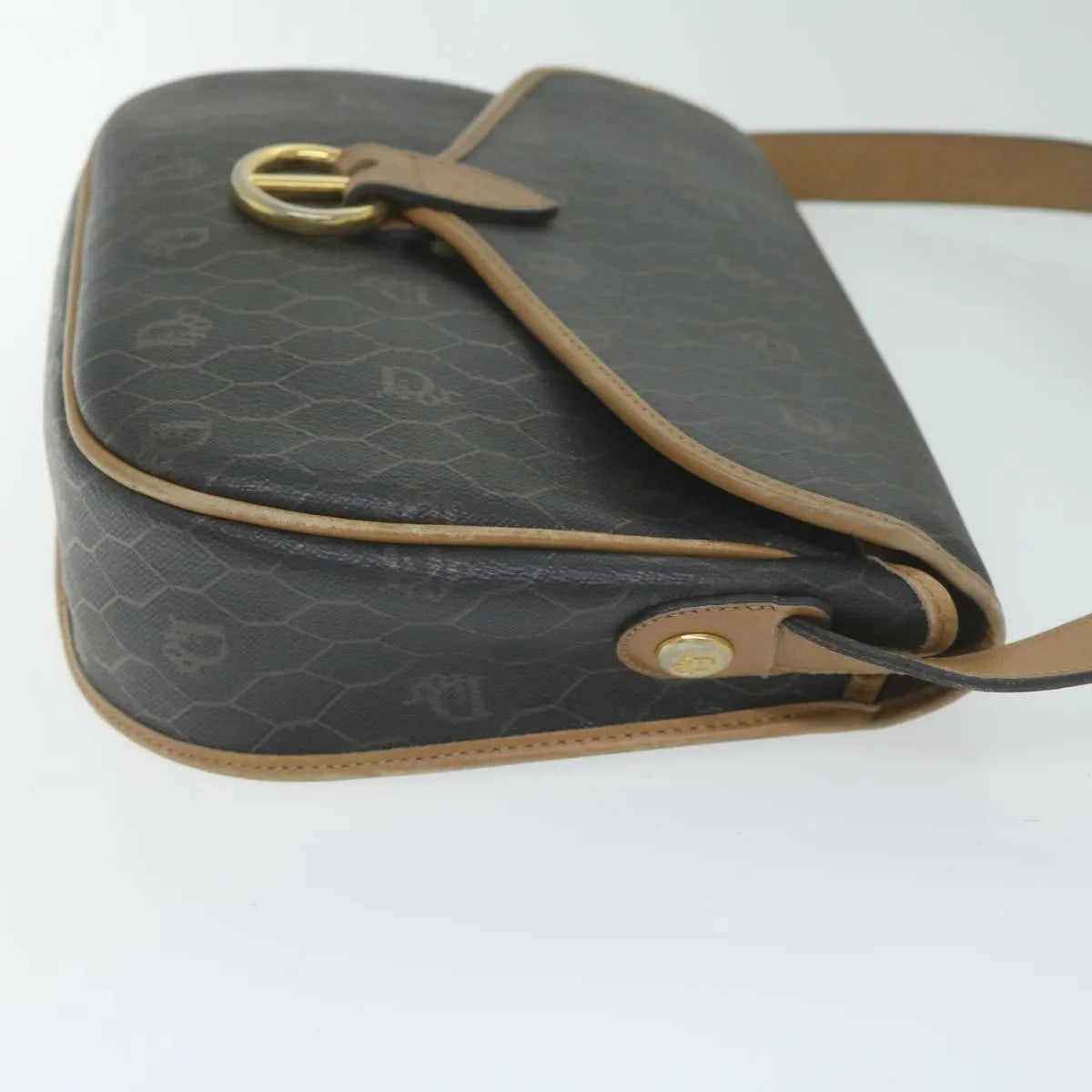 Christian Dior Vintage Honeycomb Flap Canvas and Leather, Black, Canvas, Shoulder Bag