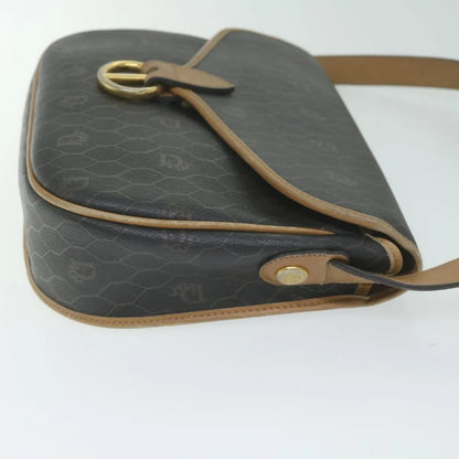 Christian Dior Vintage Honeycomb Flap Canvas and Leather, Black, Canvas, Shoulder Bag