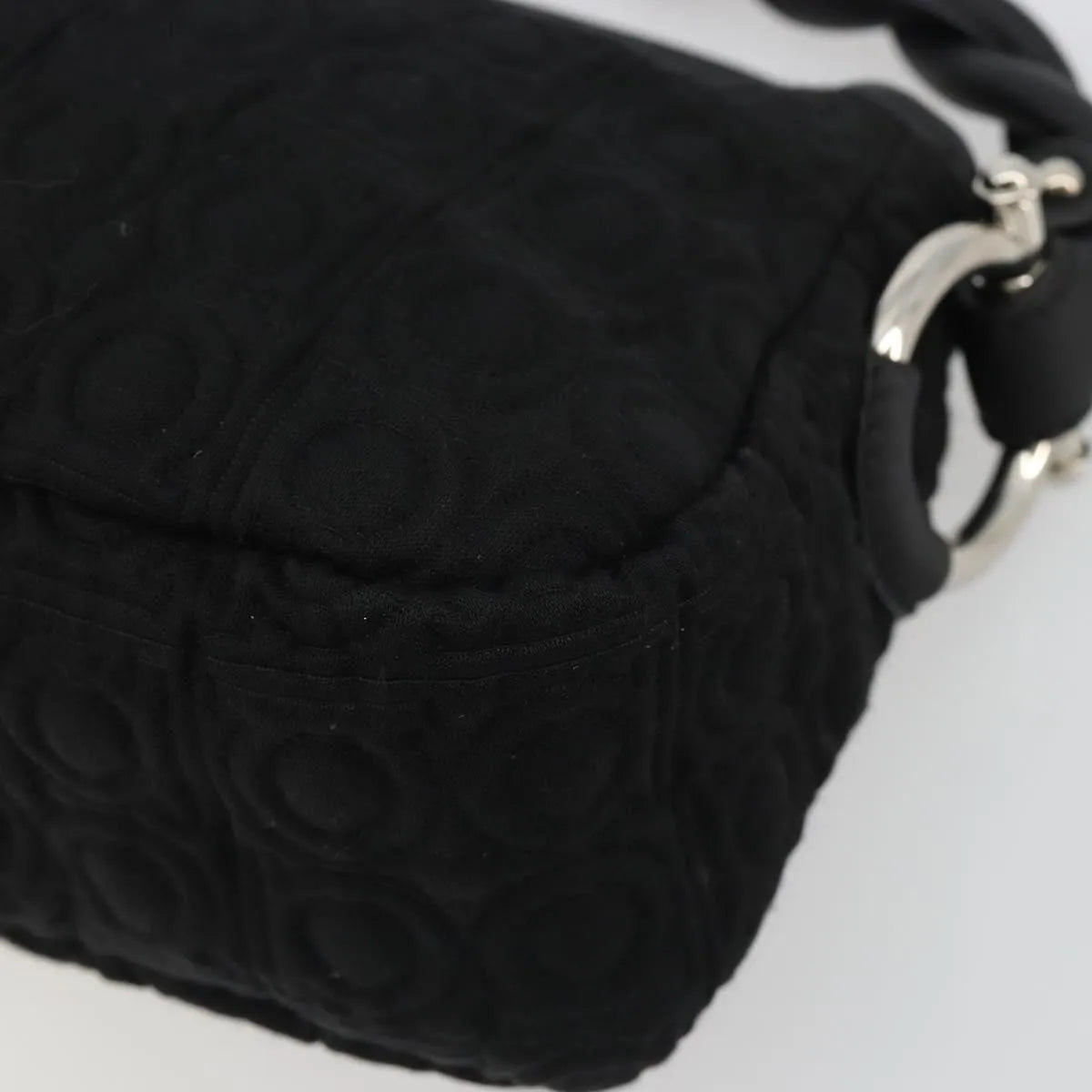Salvatore Ferragamo Gancini Hobo Leather, Black, Cotton, Handbag