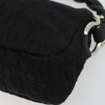 Salvatore Ferragamo Gancini Hobo Leather, Black, Cotton, Handbag